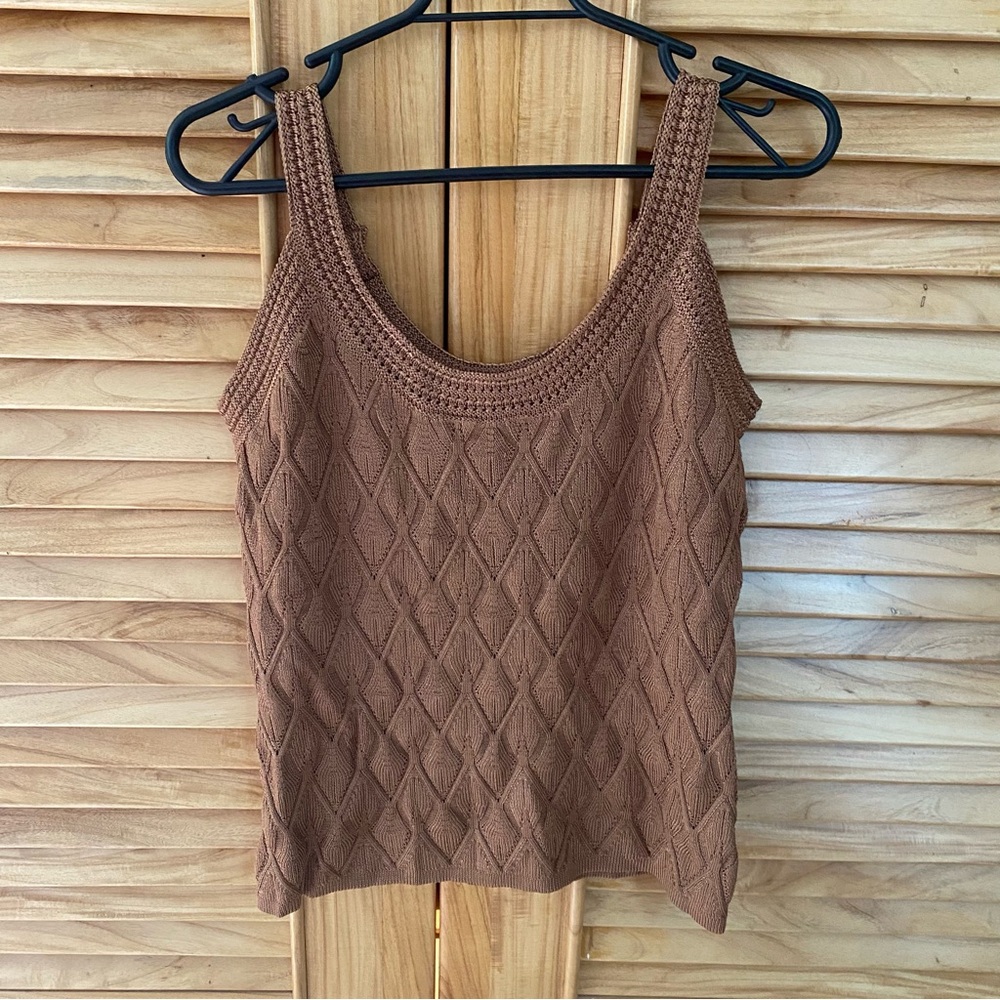 White House Black Market Textured Sweater Brown Tank Top